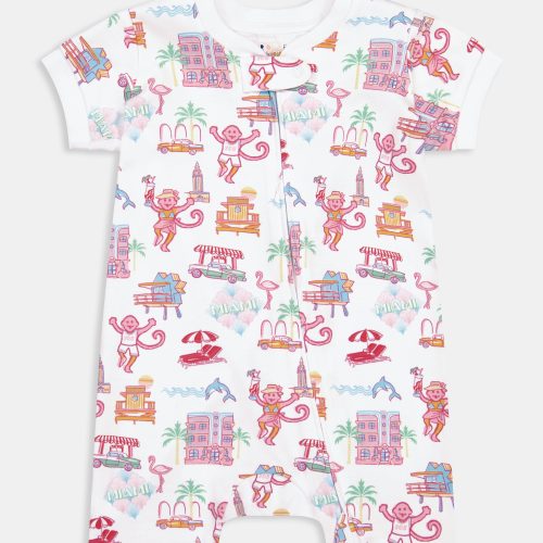 Infant Miami Monkey Short Sleeve Zipper Onesie