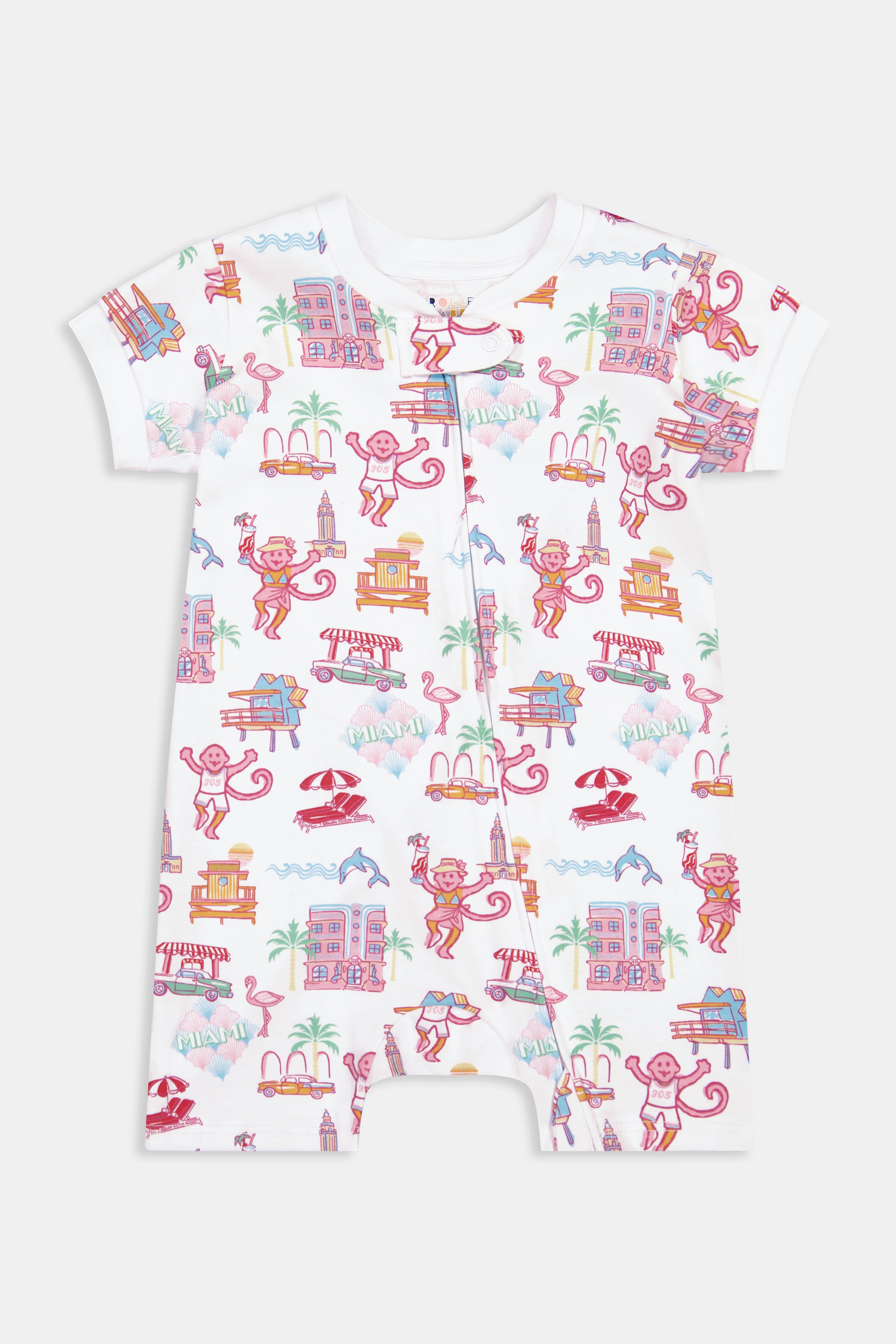 Infant Miami Monkey Short Sleeve Zipper Onesie