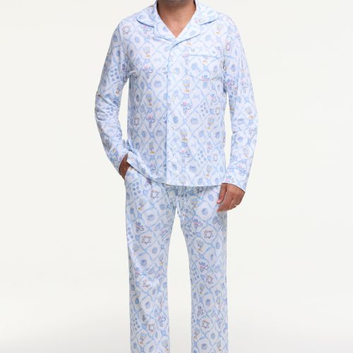 Mens Starry Nights Lattice Long Sleeve Polo Pajama