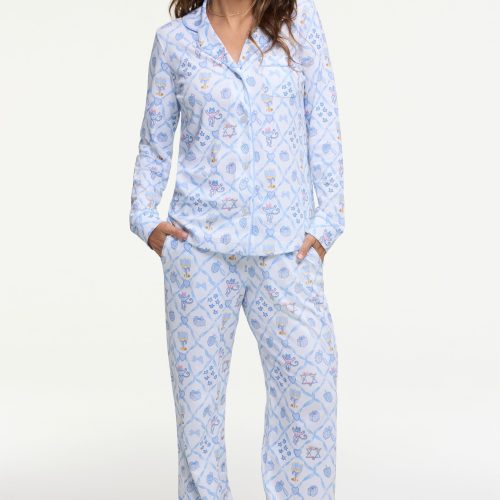 Starry Nights Lattice Long Sleeve Polo Pajamas
