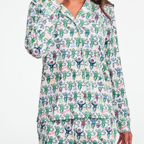 Boston Monkey Long Sleeve Polo Pajamas