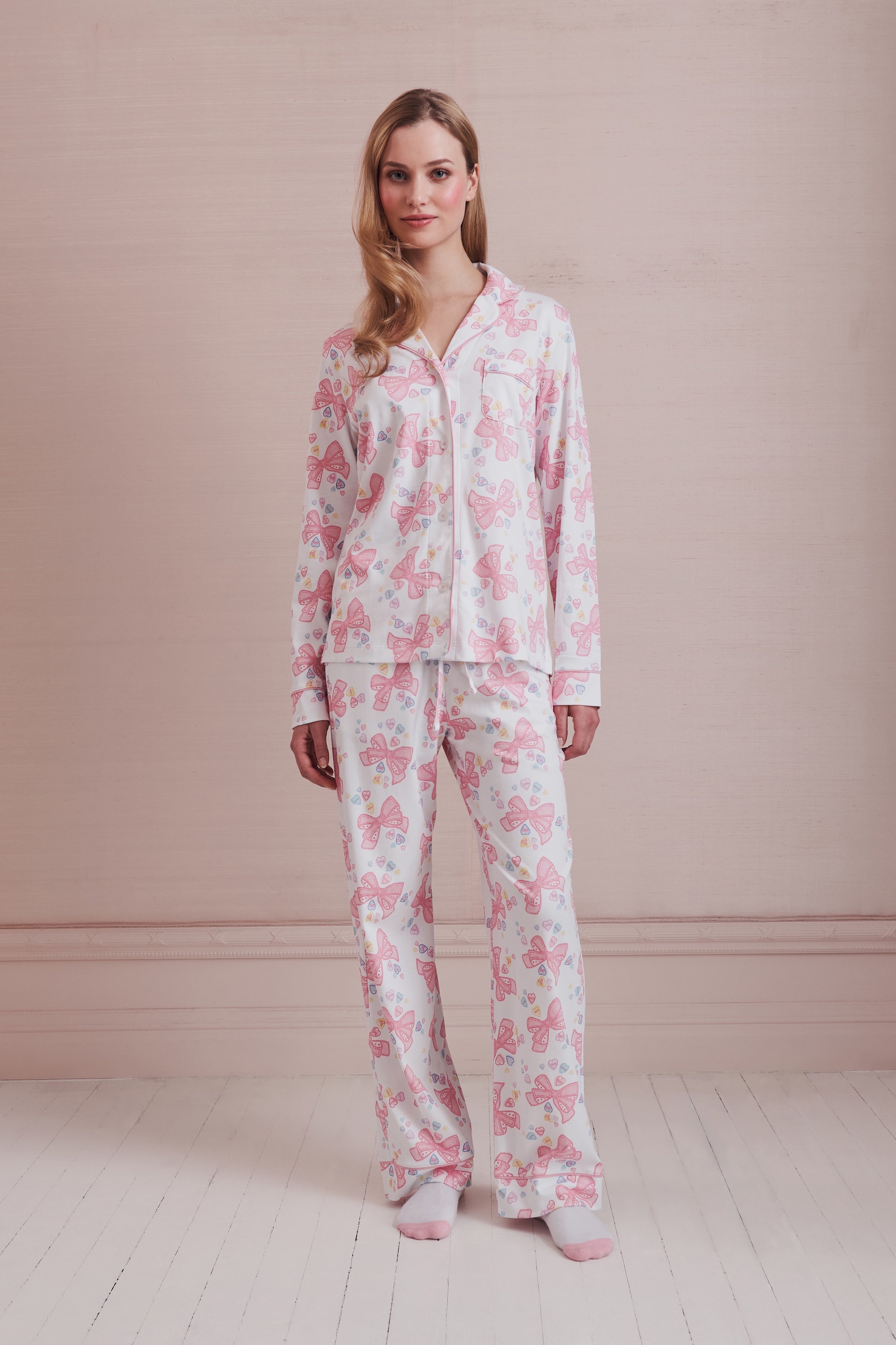 Doily Beaux Long Sleeve Polo Pajamas