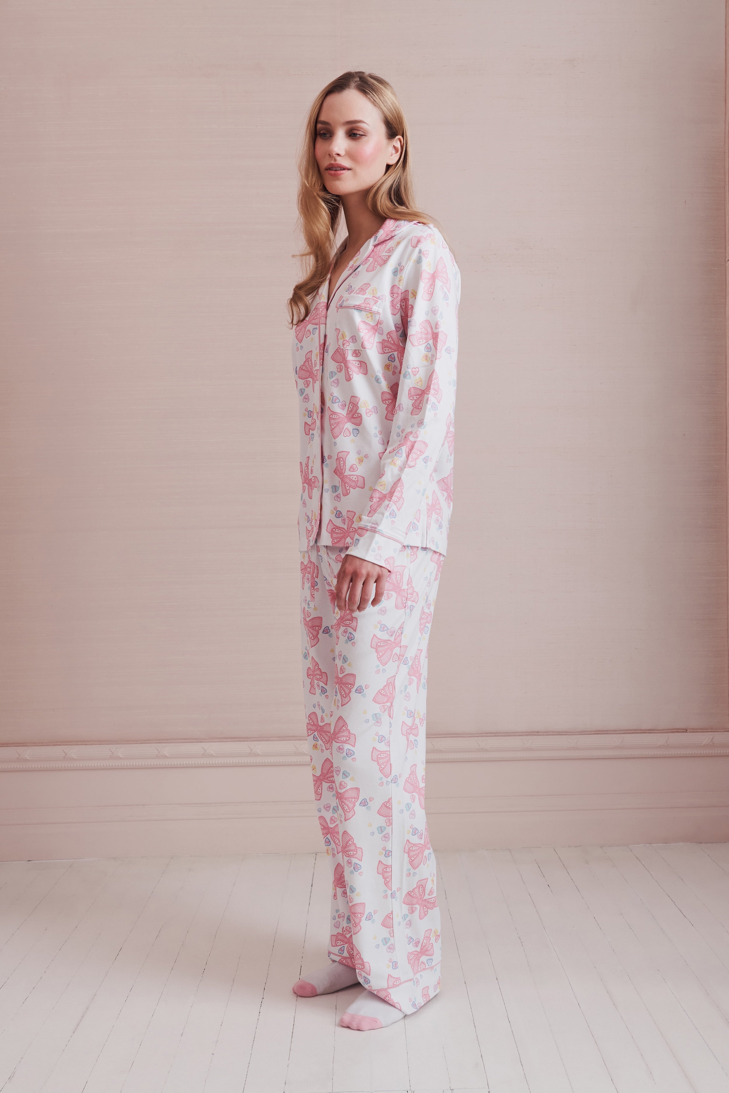 Doily Beaux Long Sleeve Polo Pajamas