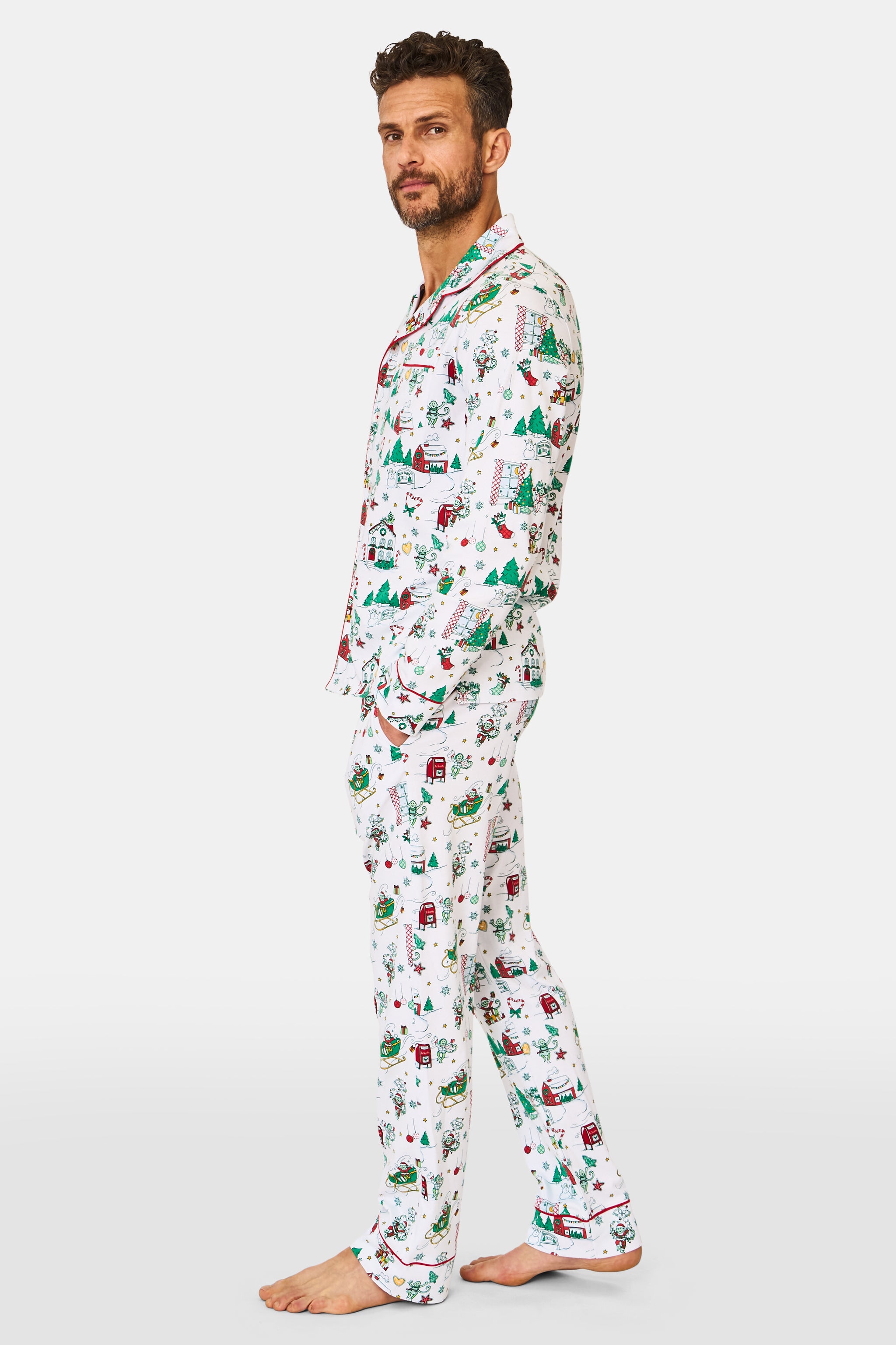 Mens Snow Village Long Sleeve Polo Pajamas