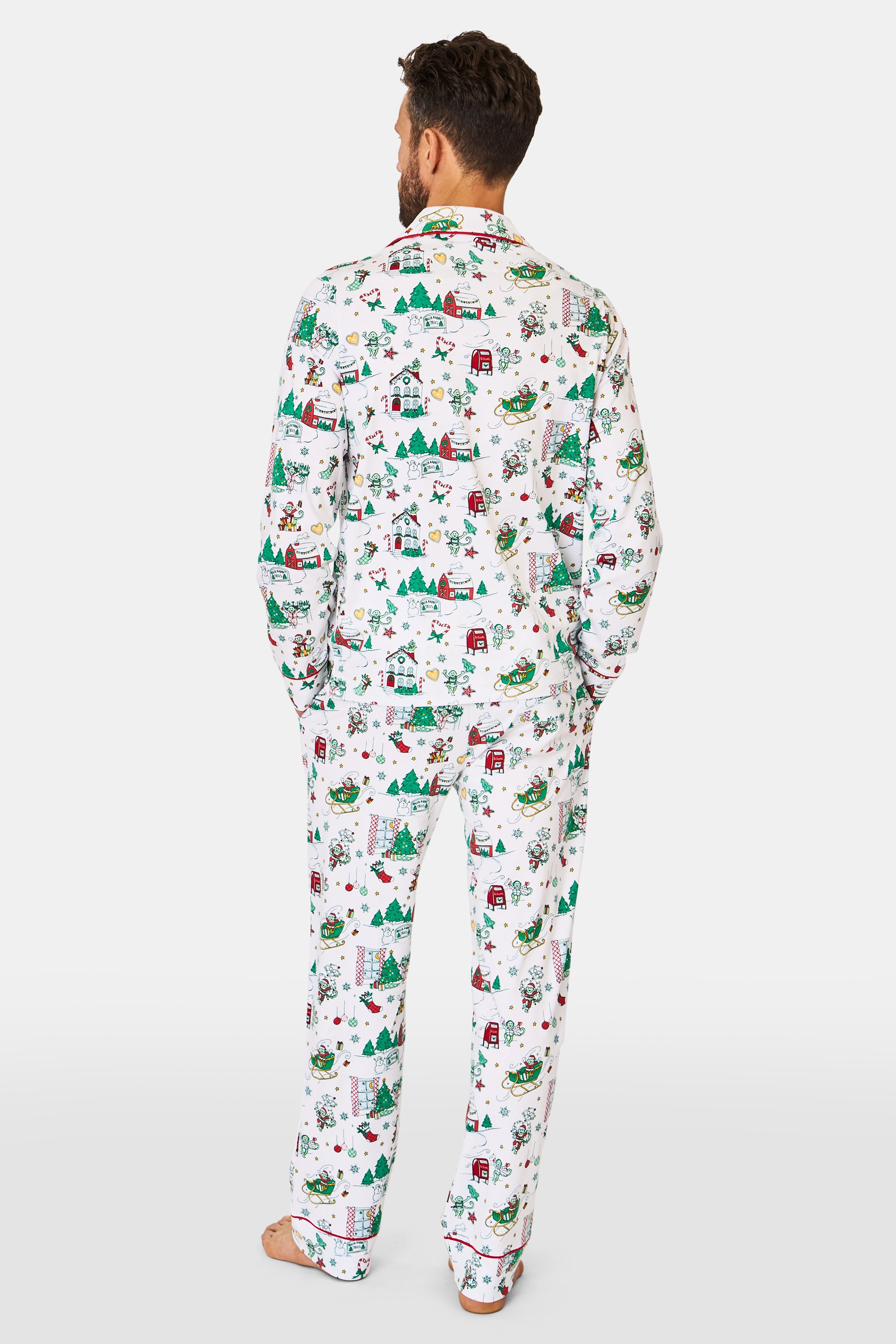 Mens Snow Village Long Sleeve Polo Pajamas