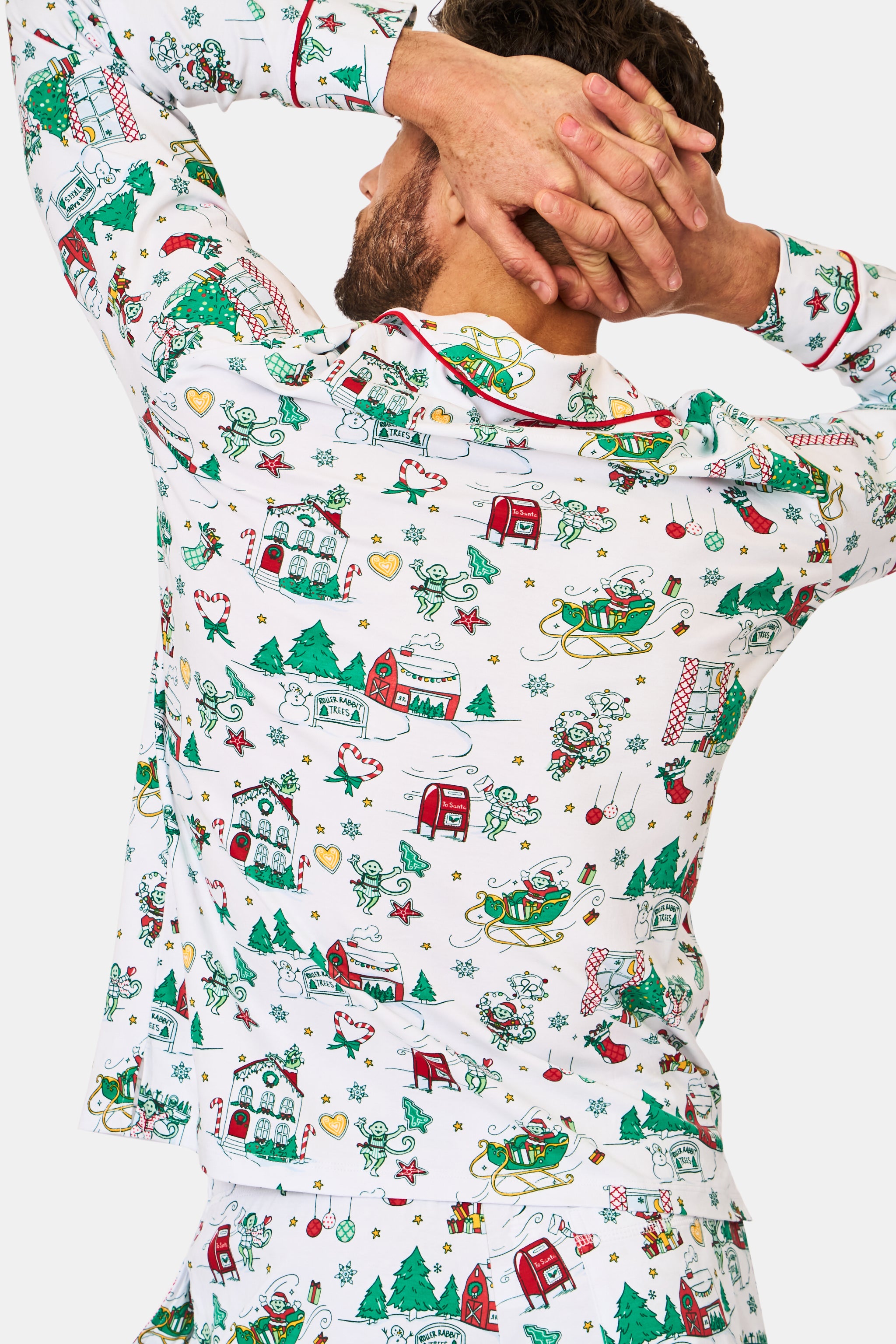 Mens Snow Village Long Sleeve Polo Pajamas
