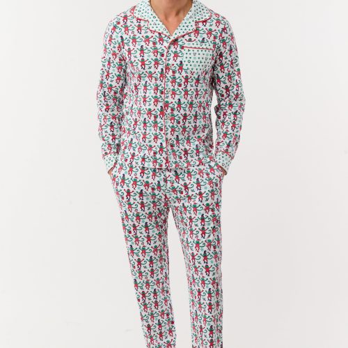Mens Monkey Mas Patchwork Long Sleeve Polo Pajamas