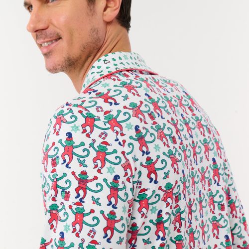 Mens Monkey Mas Patchwork Long Sleeve Polo Pajamas