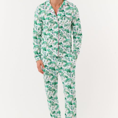 Mens Ski Toile Long Sleeve Polo Pajamas