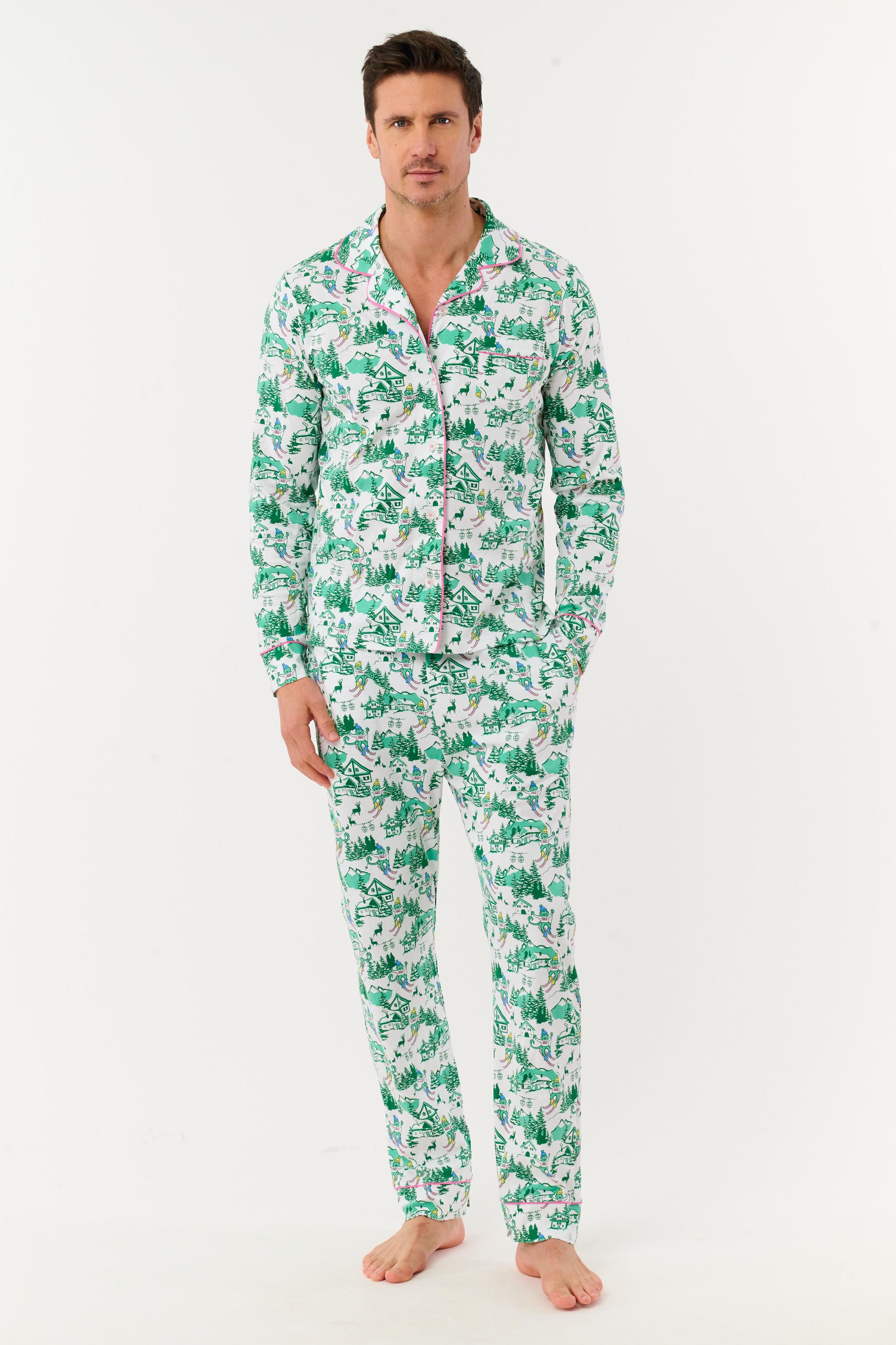 Mens Ski Toile Long Sleeve Polo Pajamas