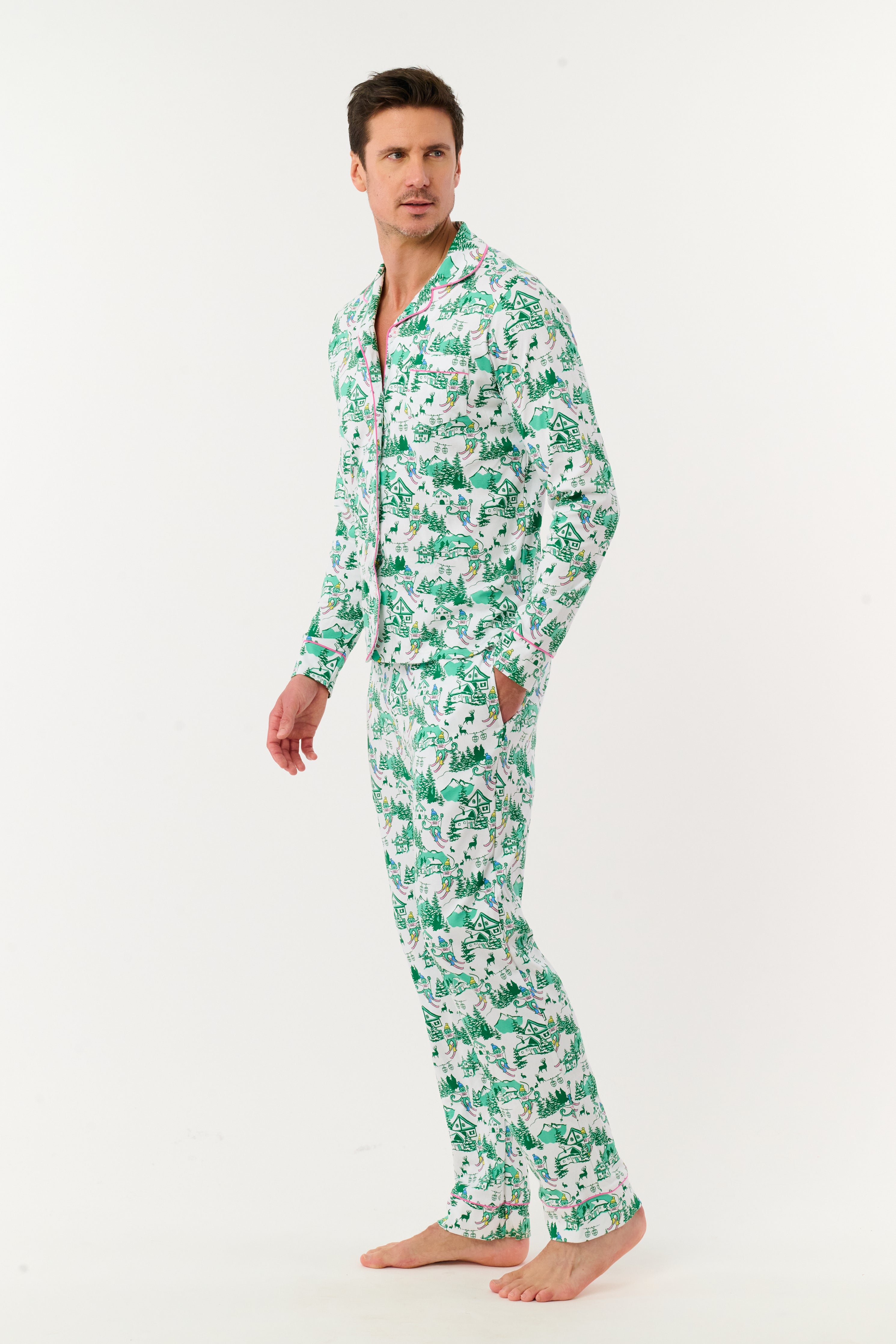 Mens Ski Toile Long Sleeve Polo Pajamas