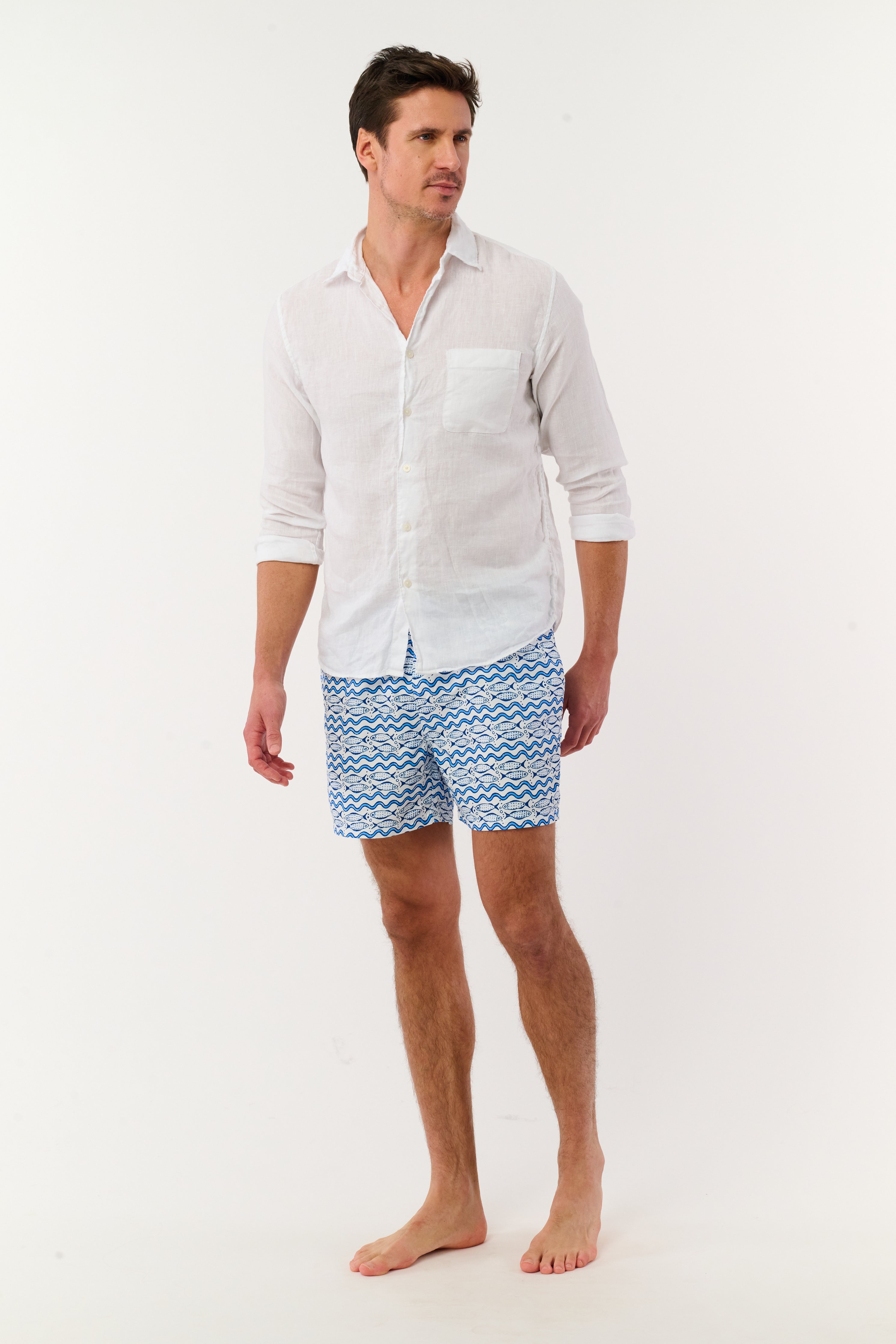 Mens Fish Stripe Swim Trunks