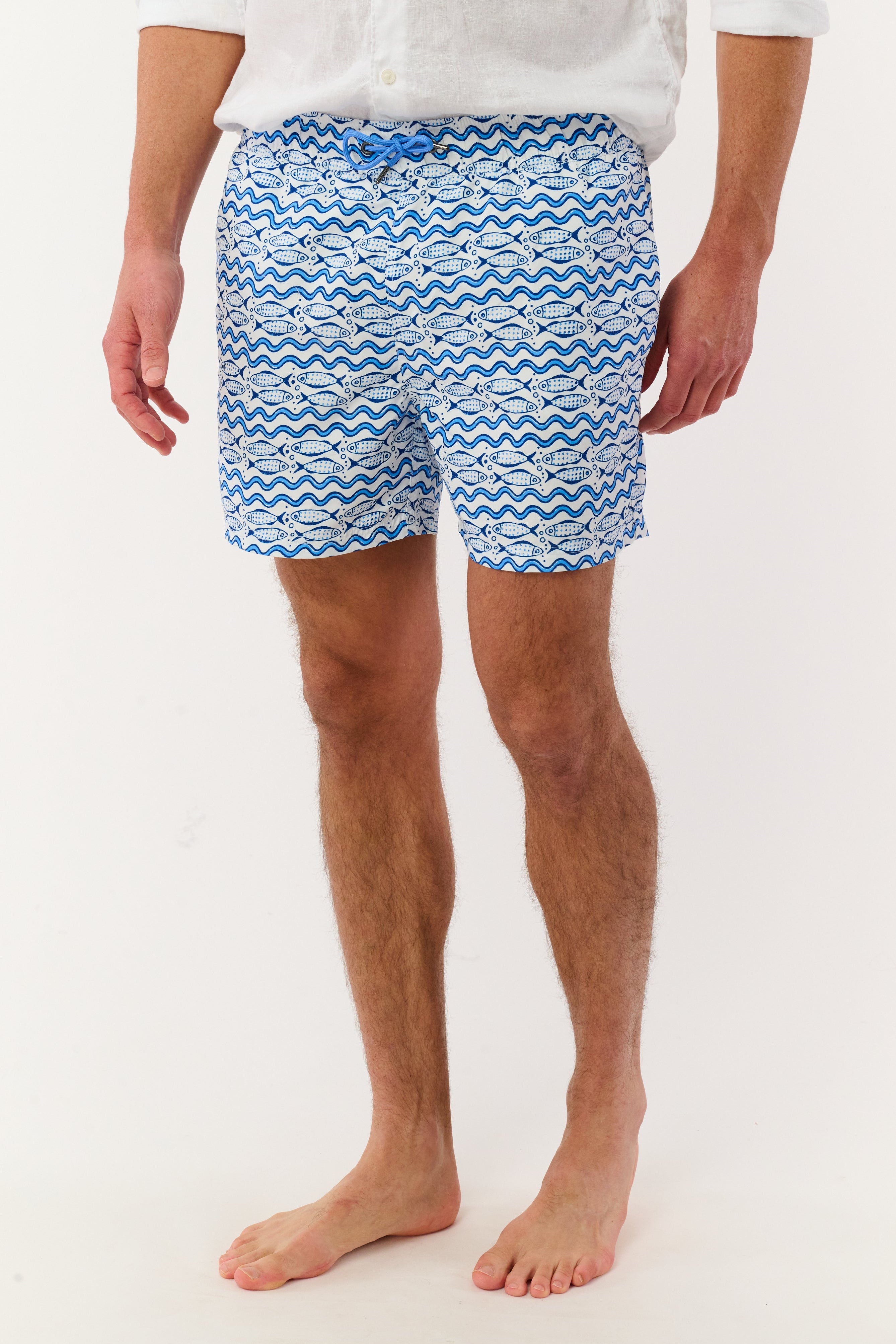 Mens Fish Stripe Swim Trunks