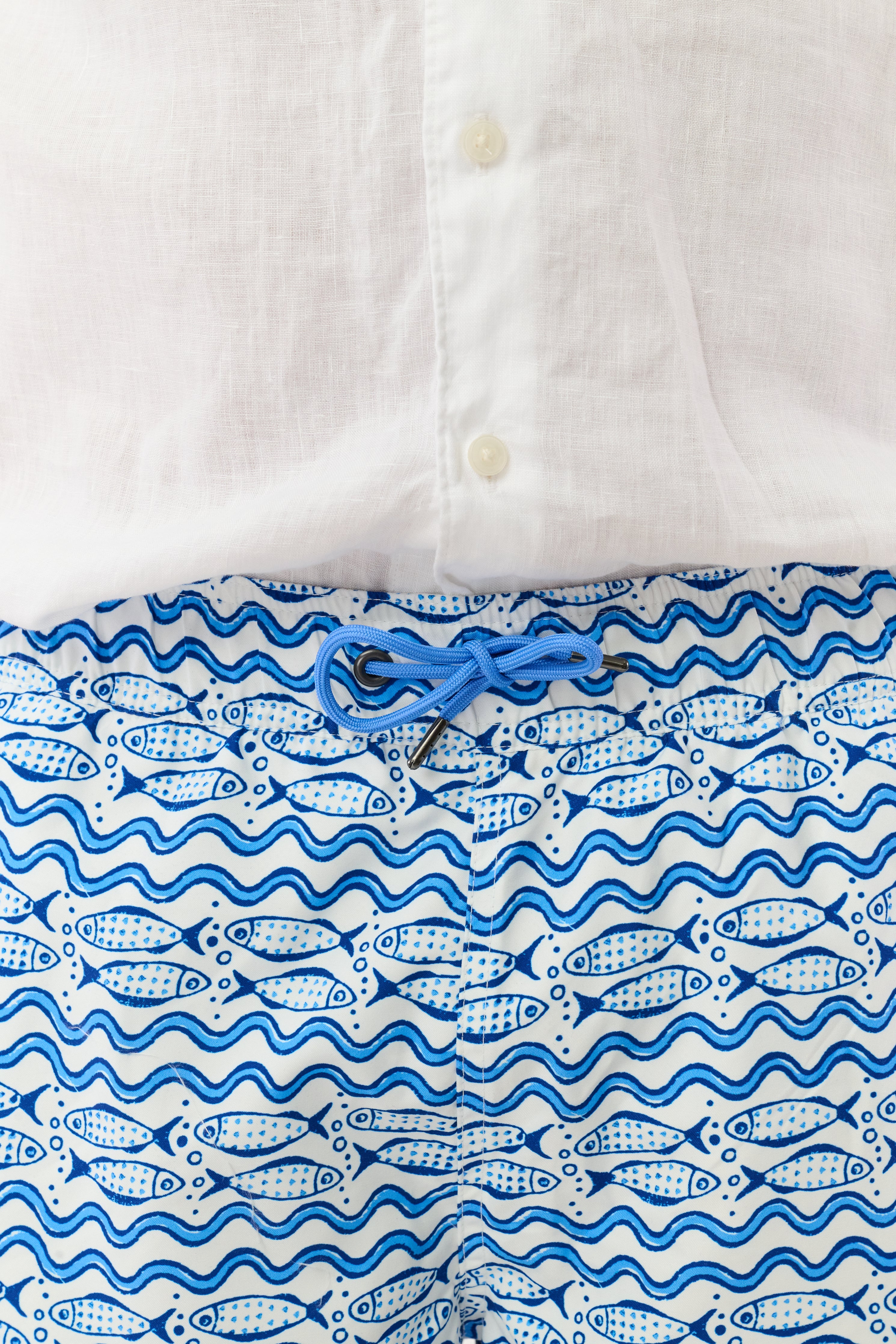 Mens Fish Stripe Swim Trunks