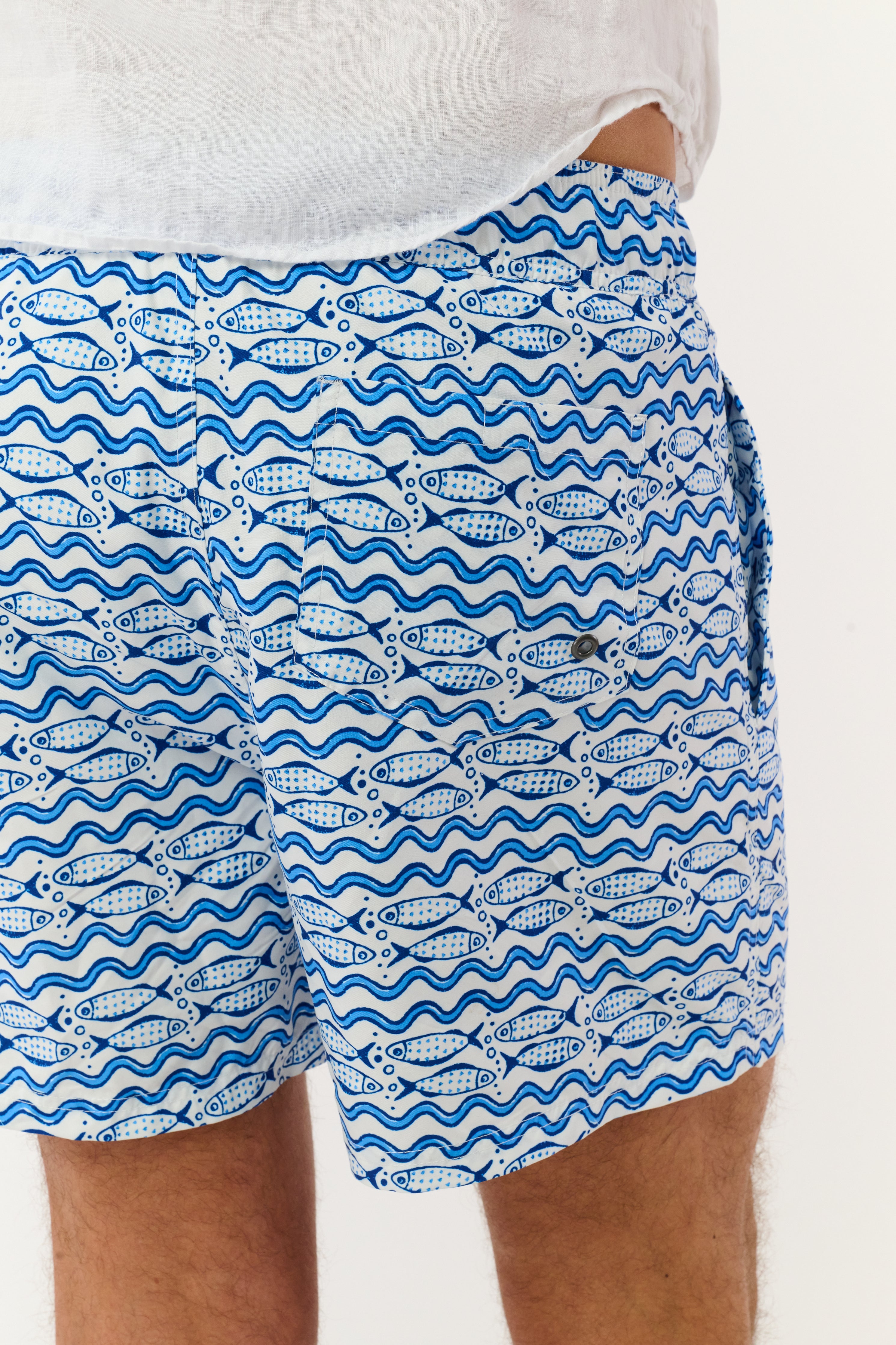 Mens Fish Stripe Swim Trunks