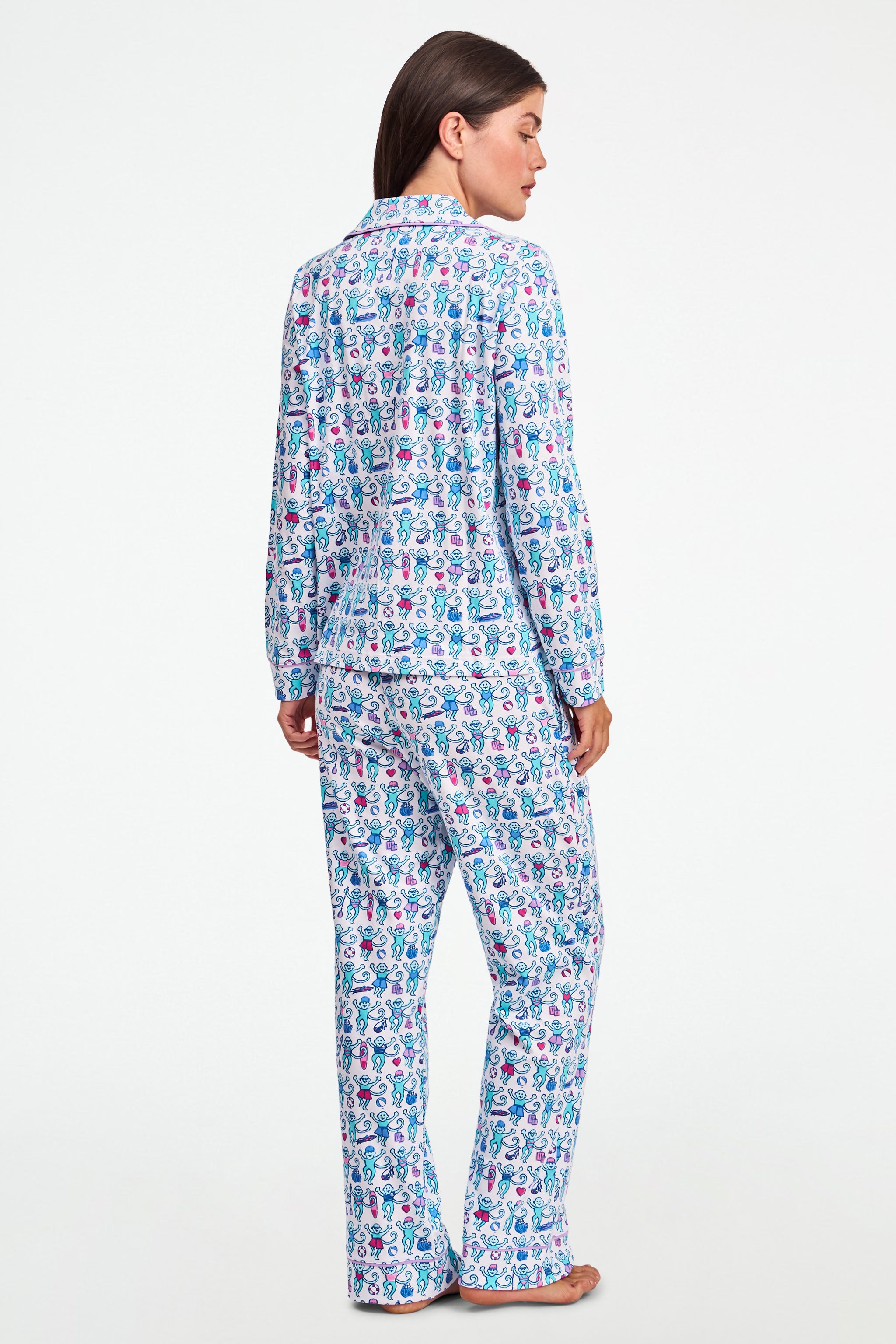 Newport Beach Monkey Long Sleeve Polo Pajamas