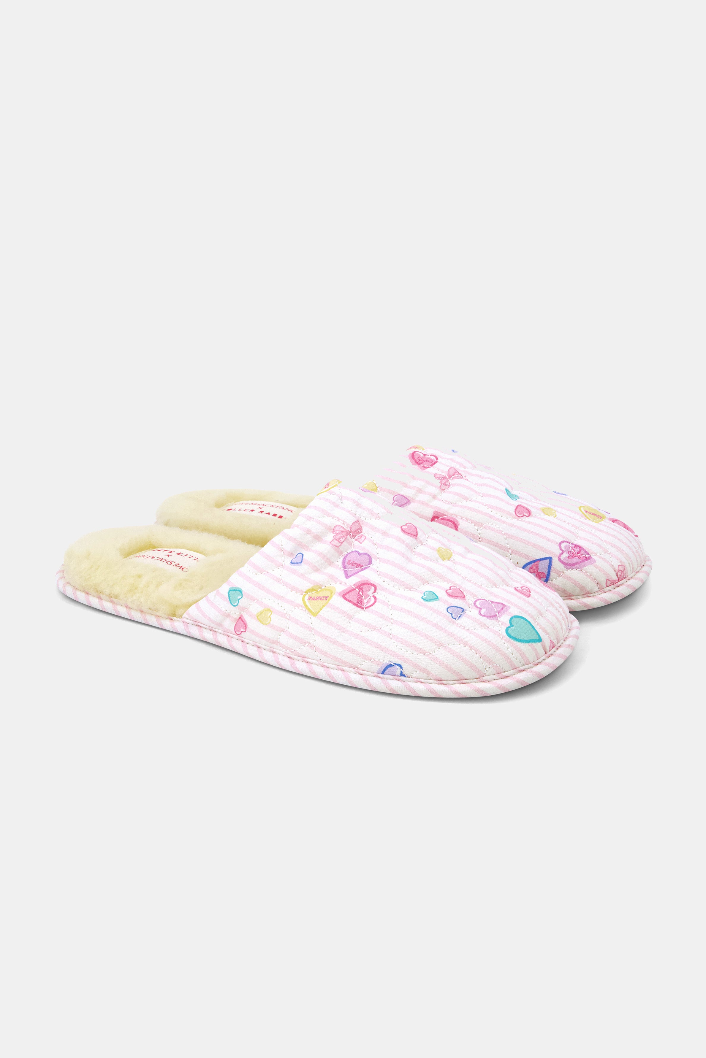 Candy Heart Stripe Quilted Slippers