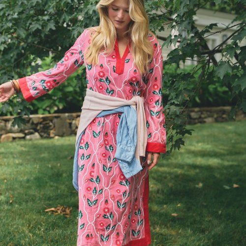 Trellis Floral Embroidery Johanna Caftan