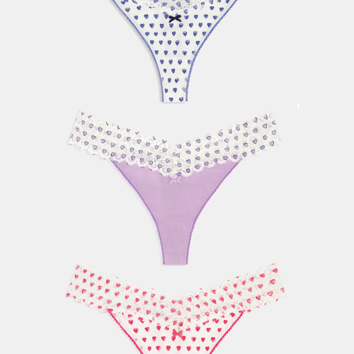 Hearts Lace Thong 3 Pack