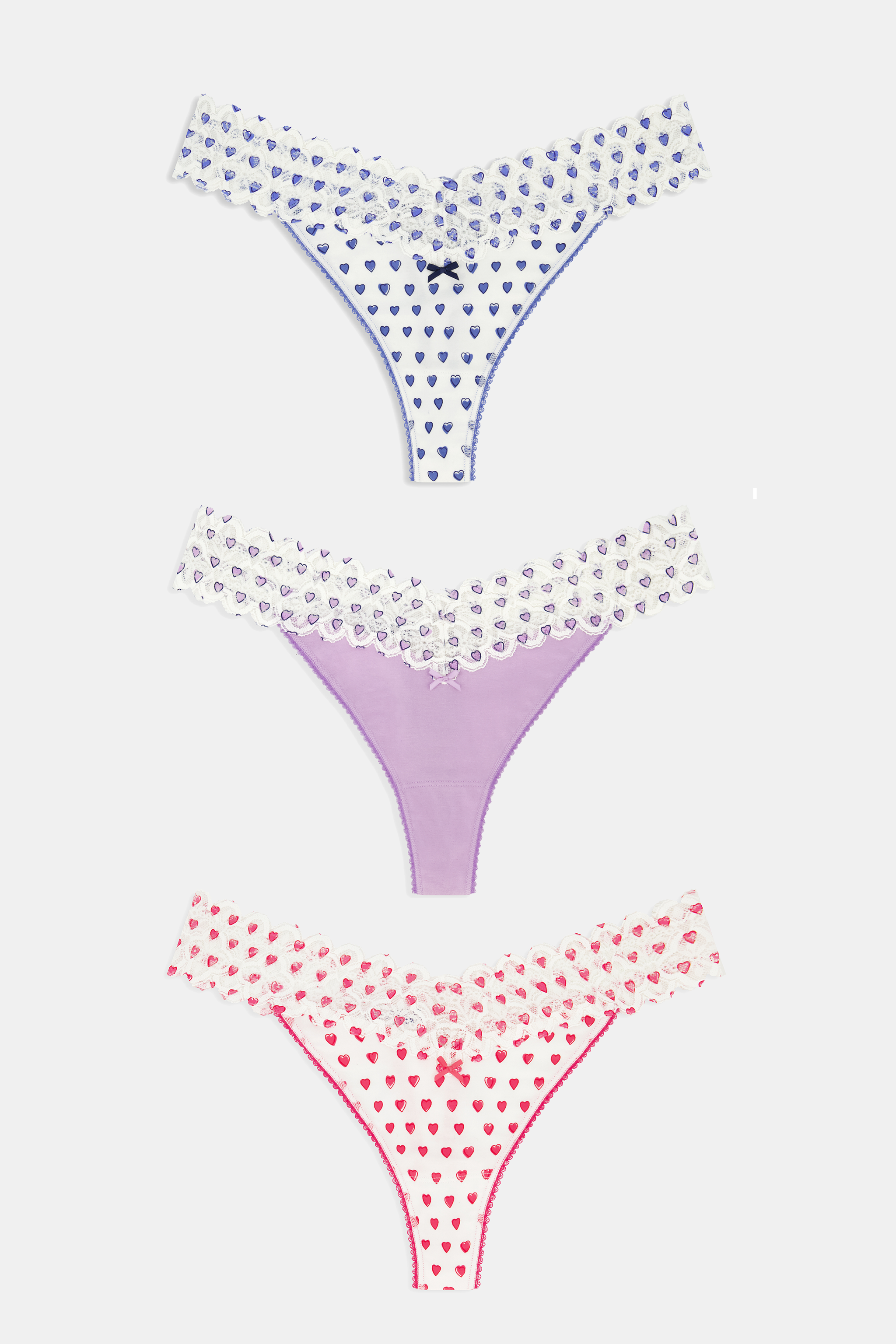 Hearts Lace Thong 3 Pack