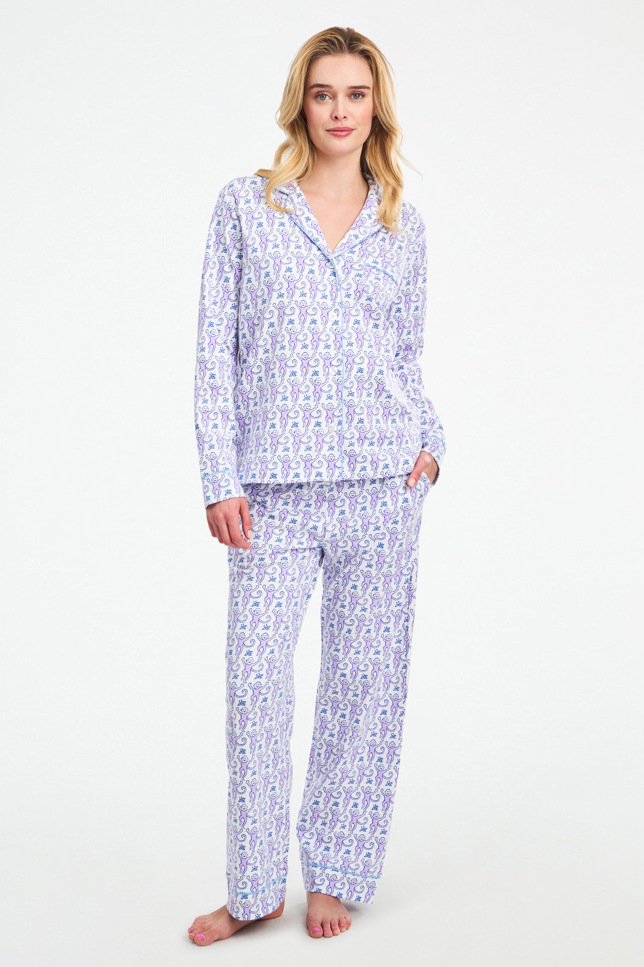 Monkey Long Sleeve Polo Pajamas