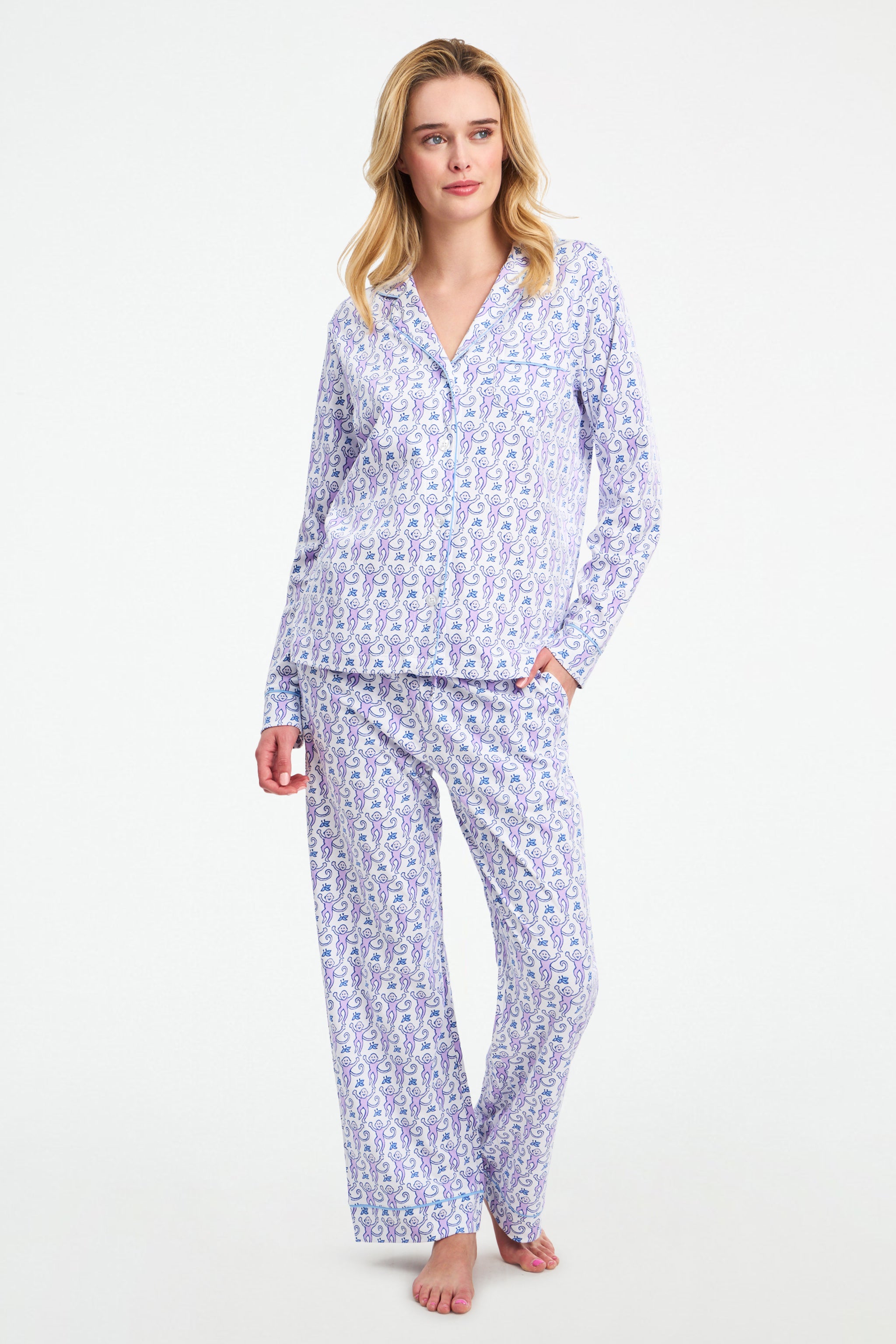 Monkey Long Sleeve Polo Pajamas
