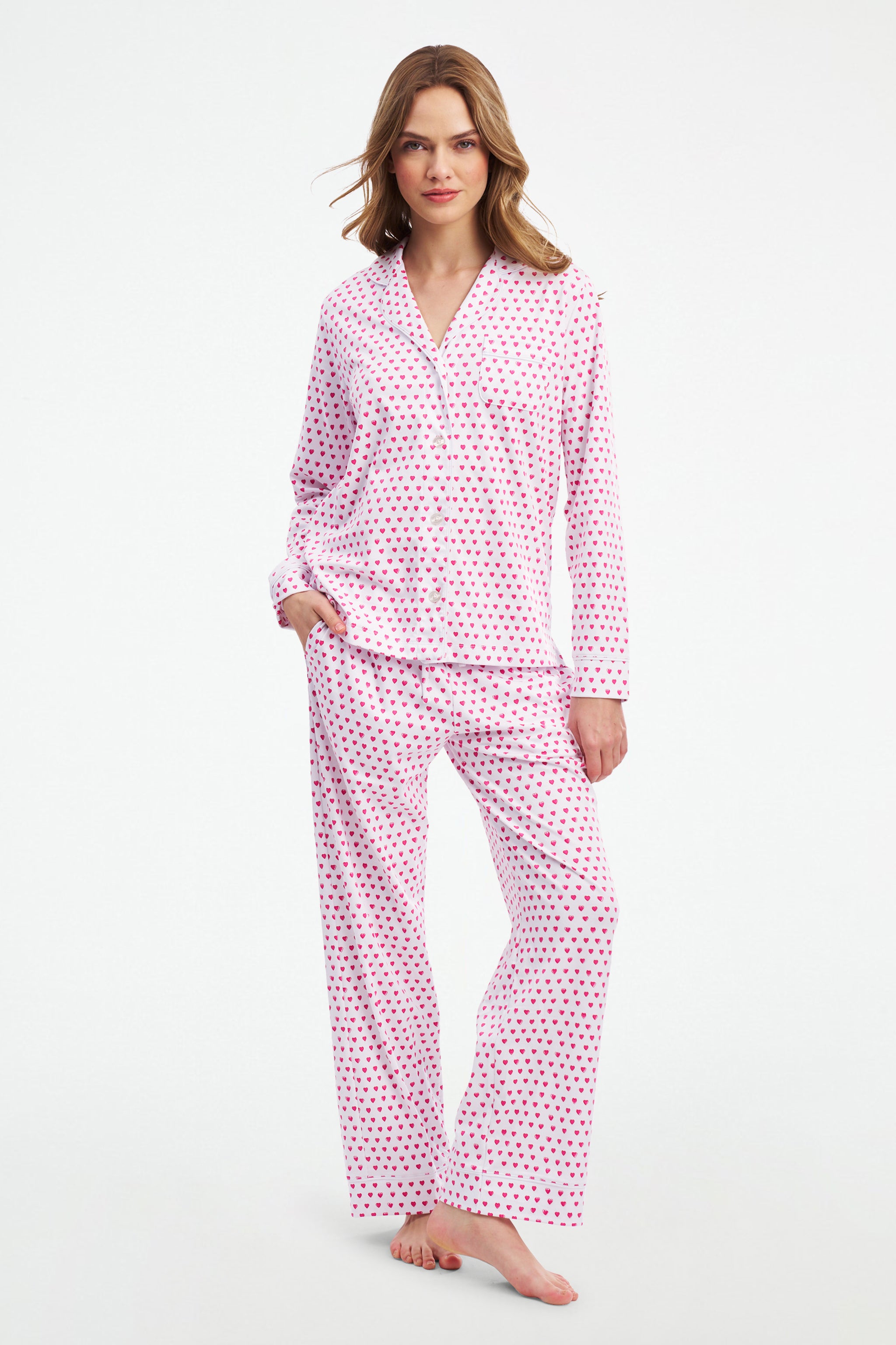 Hearts Long Sleeve Polo Pajamas