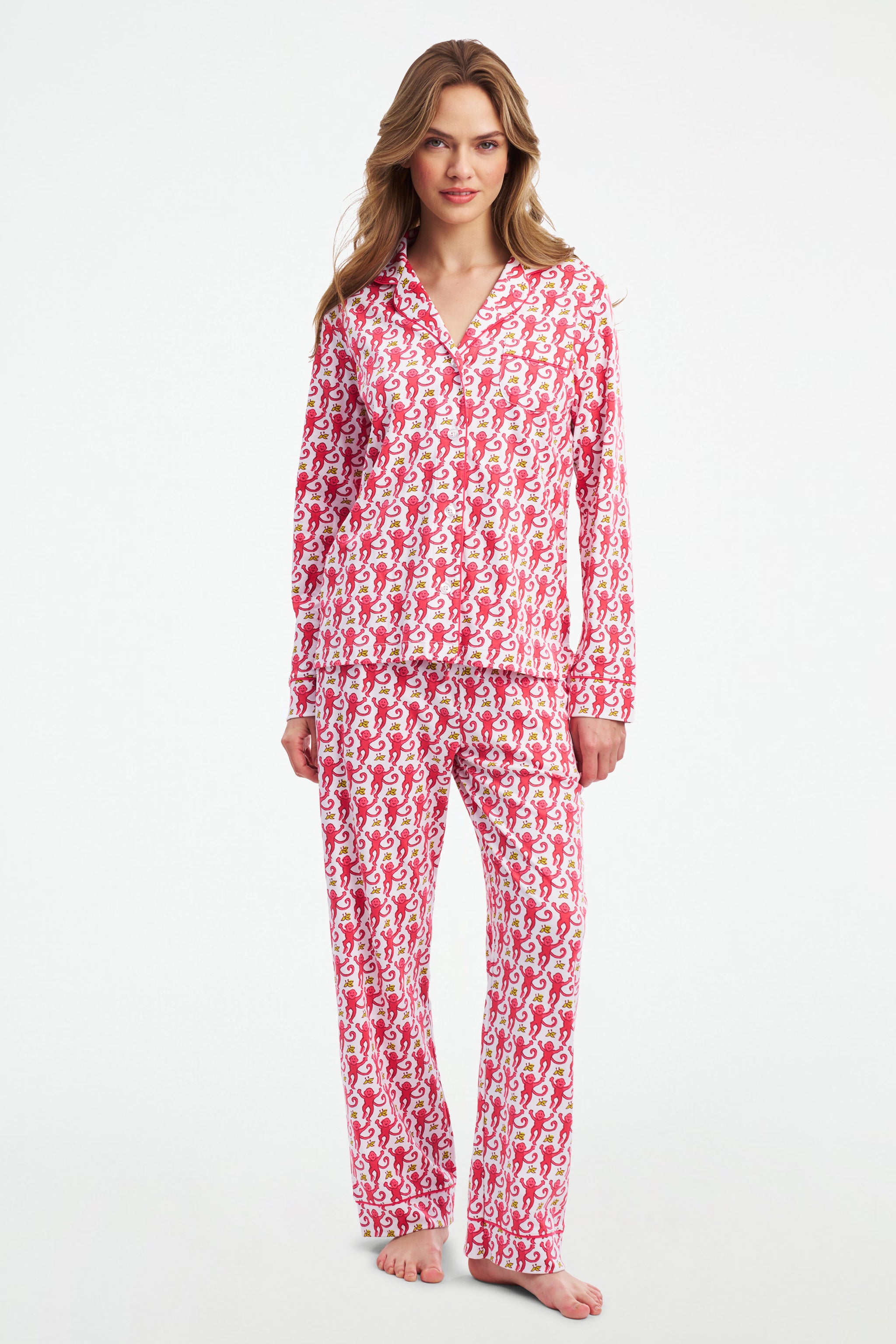 Monkey Long Sleeve Polo Pajamas