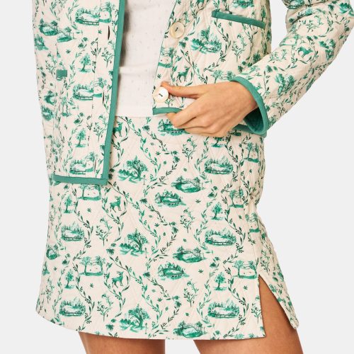Woodland Toile Quilted Azure Mini Skirt