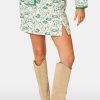 Woodland Toile Quilted Azure Mini Skirt