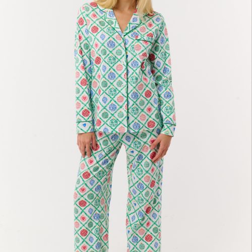 Ornament Trellis Long Sleeve Polo Pajamas